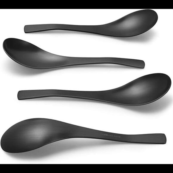 Matte Black Thick Heavy-Weight Soup Spoons, Stainless Steel Soup Spoons, - Picture 7 of 7